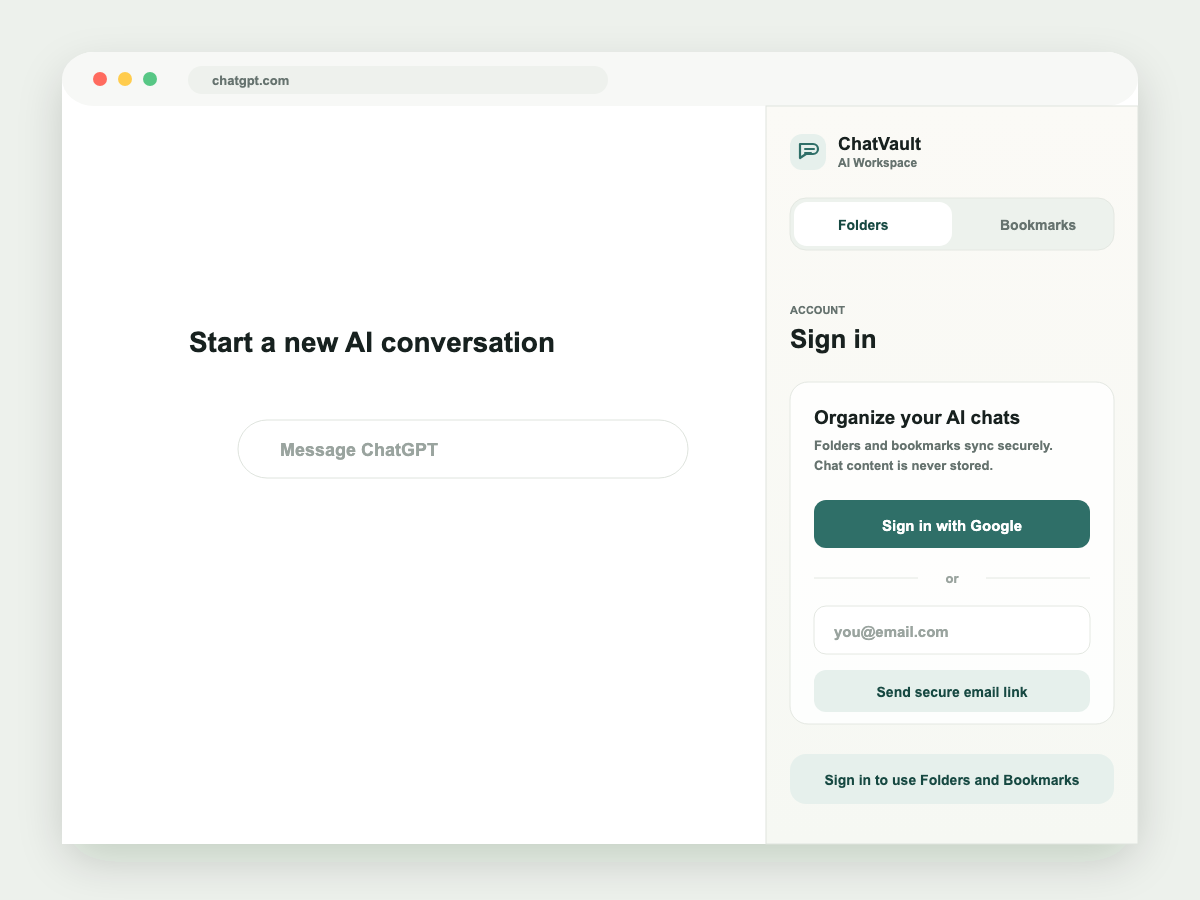 ChatVault AI signed out account state